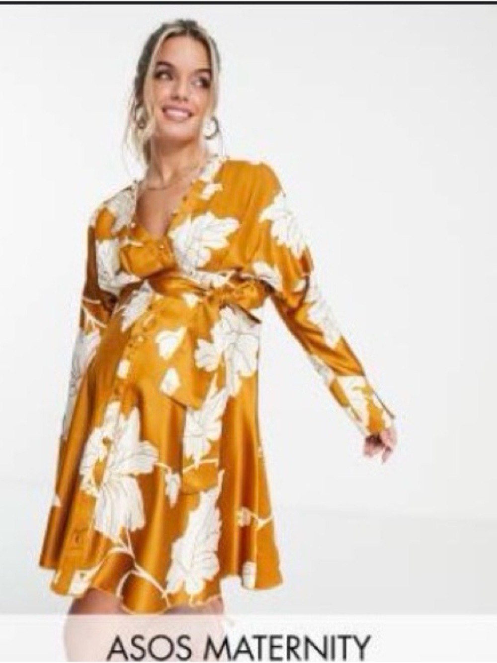 ASOS Maternity Mustard Yellow Floral Long-Sleeve Maternity Dress